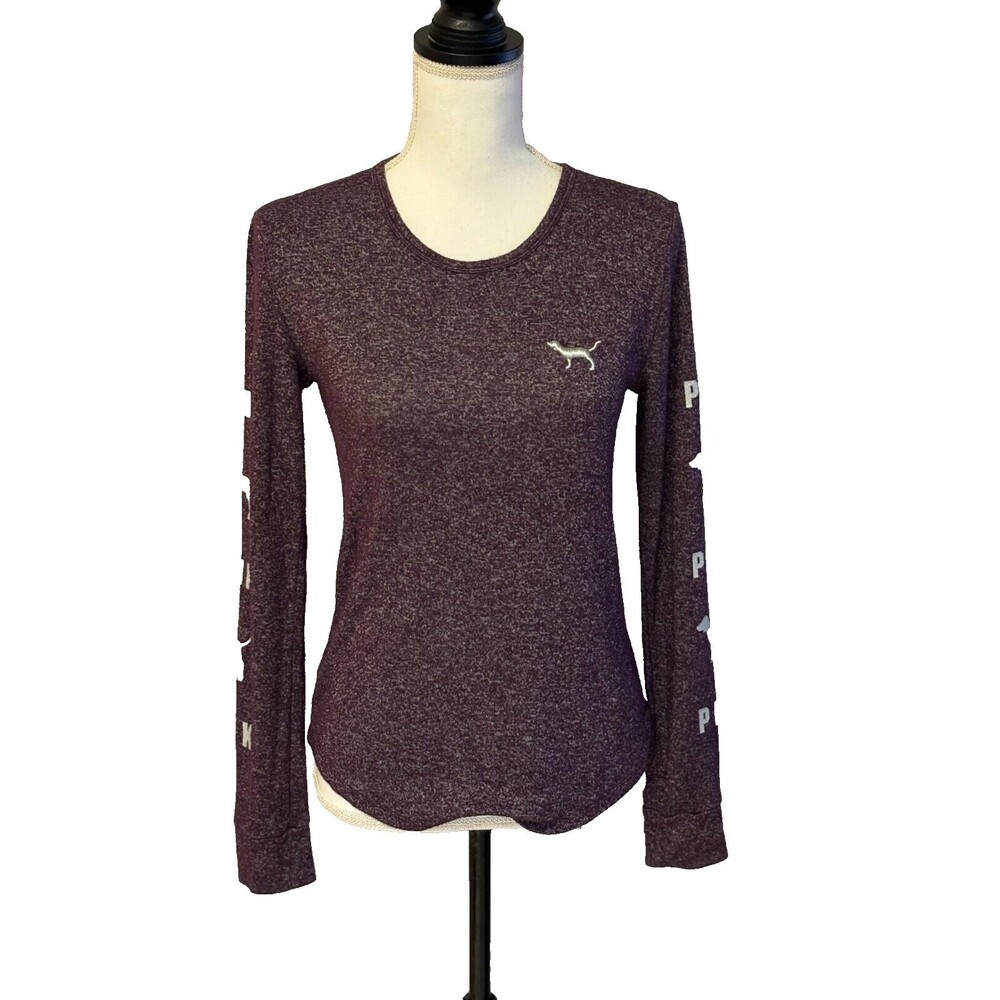 PINK Victoria’s Secret PJ Top Plum Silver Dog Logo Shirt Size Small pre-loved